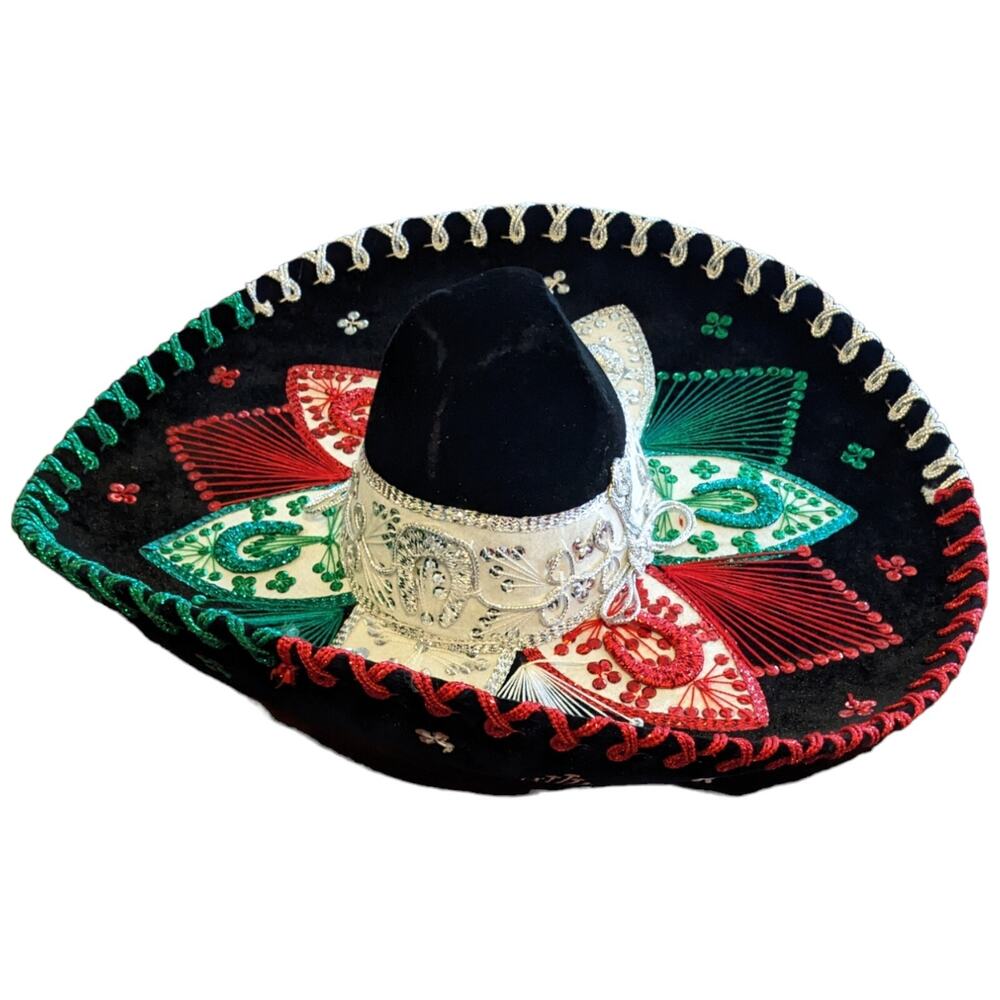 Pigalle Black Sombrero Mariachi Hat Mexican Flag Horse Shoes Charro Adult Size